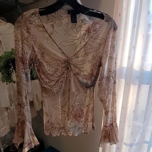 XS Limited sheer floral silk blouse
